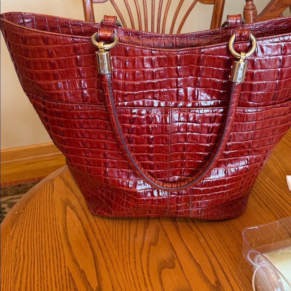 Brahmin Tote Bag Croc Embossed Leather Satchel Brown Designer Large Purse - Picture 7 of 8